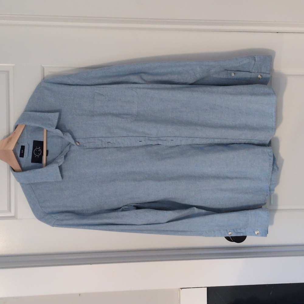 Even Tide Slim Long Sleeve Button Front‎ Shirt in Blue Size XL